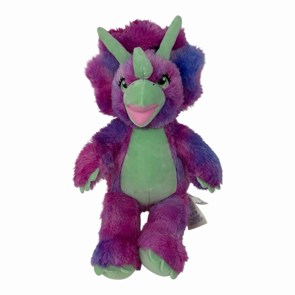 Build A Bear Workshop Dinosaur Triceratops Plush 2019‎ Pink Purple TieDye 18"